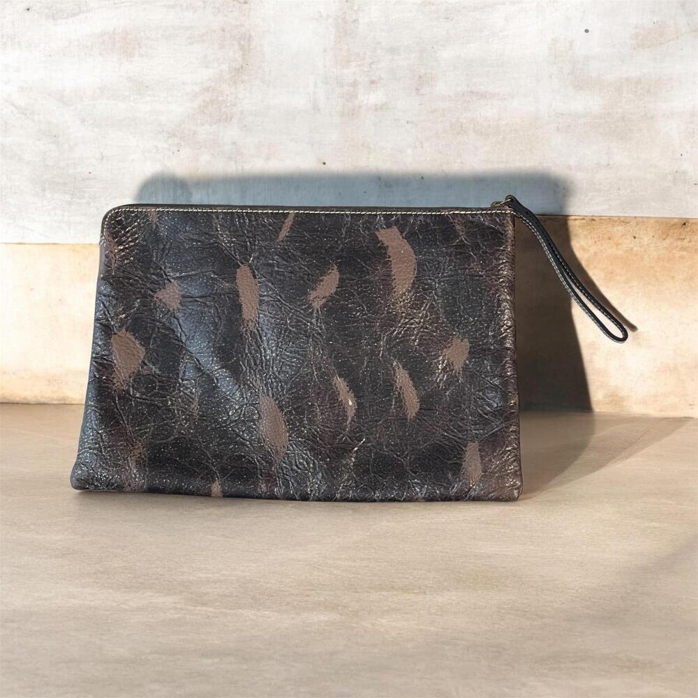 Patricia Nash Clutch Wristlet Bag Womens Large Brown Leather Abstract Print Boho